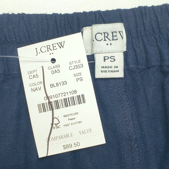 J.Crew Factory Petite Linen-Blend Faux-Wrap Skirt Women's PS Navy Linen Classic - Picture 2 of 16